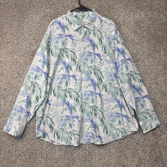 Tommy Bahama Shirt Mens 1XLB Hawaiian Button Up The Siesta Key Long Sleeve Nylon - Picture 1 of 14